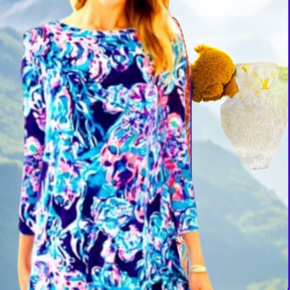 LILLY PULITZER Olive Dress Soft Velour NAVY-PINK